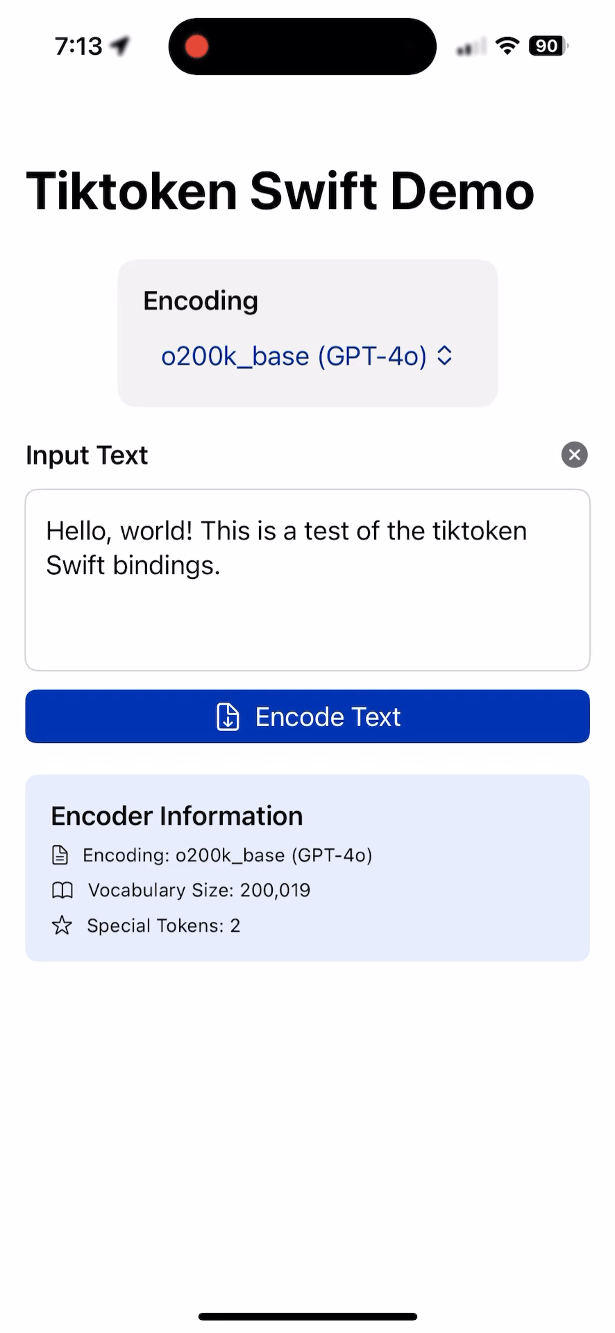 Titkoken Swift Demo